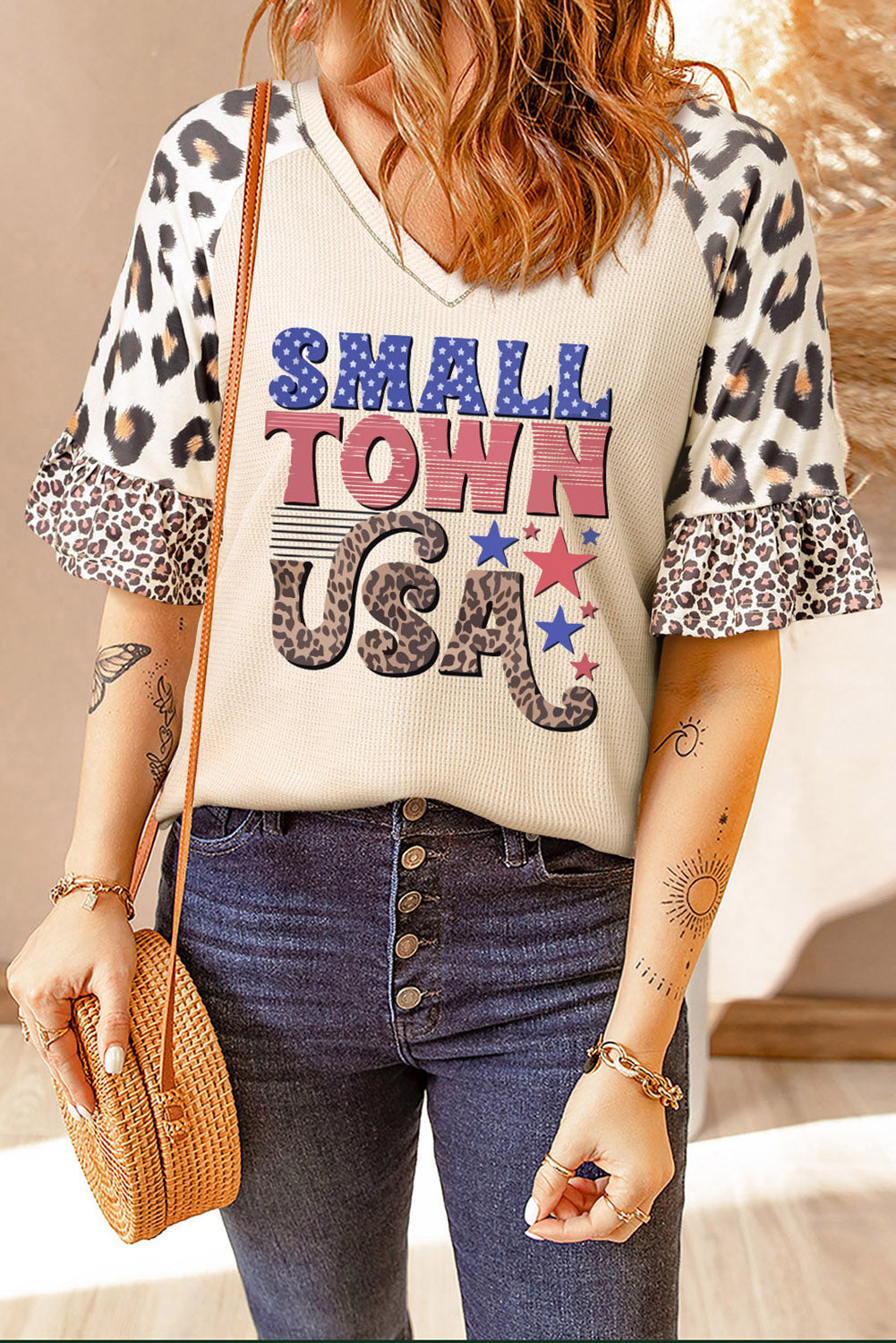 SMALL TOWN USA Graphic Leopard V-Neck Top SMALL TOWN USA Graphic Leopard V-Neck Top